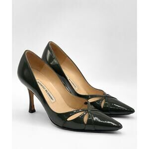 MANOLO BLAHNIK Butterfly Cutout Heels Patent Leather Gray Green Sz 36/US 6 $650